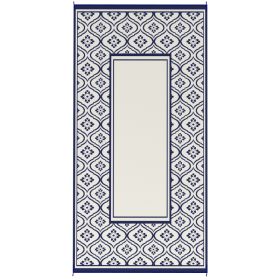 Reversible Outdoor Rug, Waterproof Plastic Straw With Carry Bag, 9 X 18, Blue & White Gourd Border