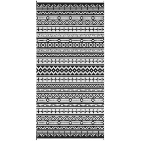 Reversible Outdoor Rug, Waterproof Plastic Straw With Carry Bag, 9 X 18, Black  White Geometric Wall