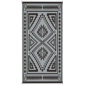 Reversible Outdoor Rug, Waterproof Plastic Straw With Carry Bag, 9 X 18, Black & Gray Square Patchwork