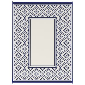Reversible Outdoor Rug, Waterproof Plastic Straw With Carry Bag, 9 X 12, Blue White Gourd Border