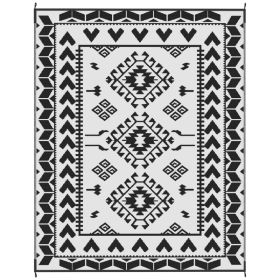 Reversible Outdoor Rug, Waterproof Plastic Straw With Carry Bag, 8 X 10, Black & White Rhombus Patchwork