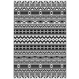 Reversible Outdoor Rug, Waterproof Plastic Straw With Carry Bag, 6 X 9, Black & White Geometric Wall