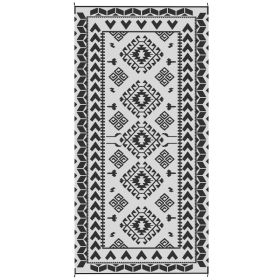 Reversible Outdoor Rug, Waterproof Plastic Straw With Carry Bag, 9 X 18, Black & White Rhombus Patchwork